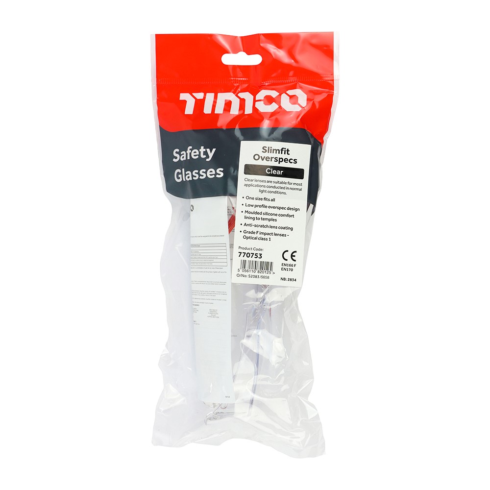 TIMCO Slimfit Overspecs Safety Glasses - Clear One Size