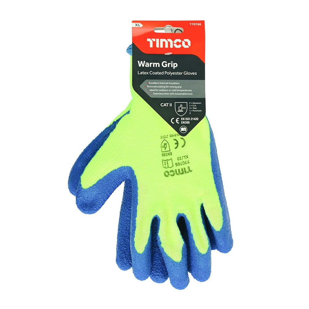 TIMCO Warm Grip Gloves - Crinkle Latex Coated Polyester X Large