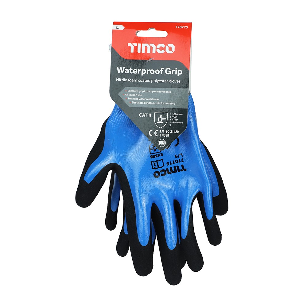 TIMCO Waterproof Grip Gloves - Sandy Nitrile Foam Coated Polyester Large