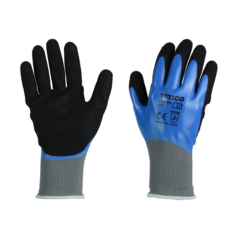 TIMCO Waterproof Grip Gloves - Sandy Nitrile Foam Coated Polyester Large