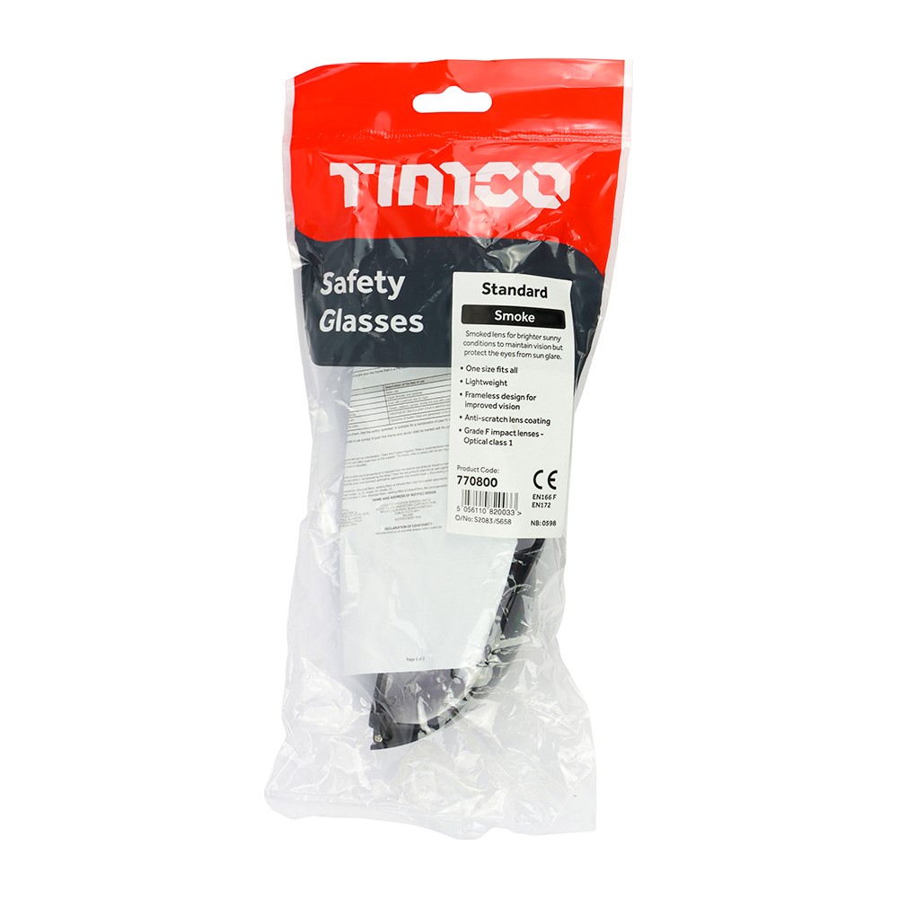 TIMCO Standard Safety Glasses - Smoke One Size