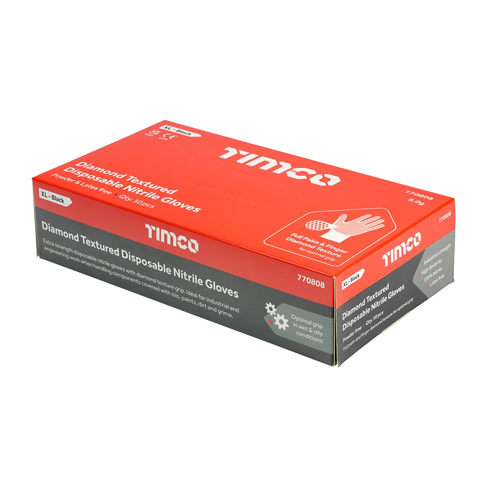 TIMCO Diamond Textured Disposable Nitrile Gloves X Large (50 Pack)