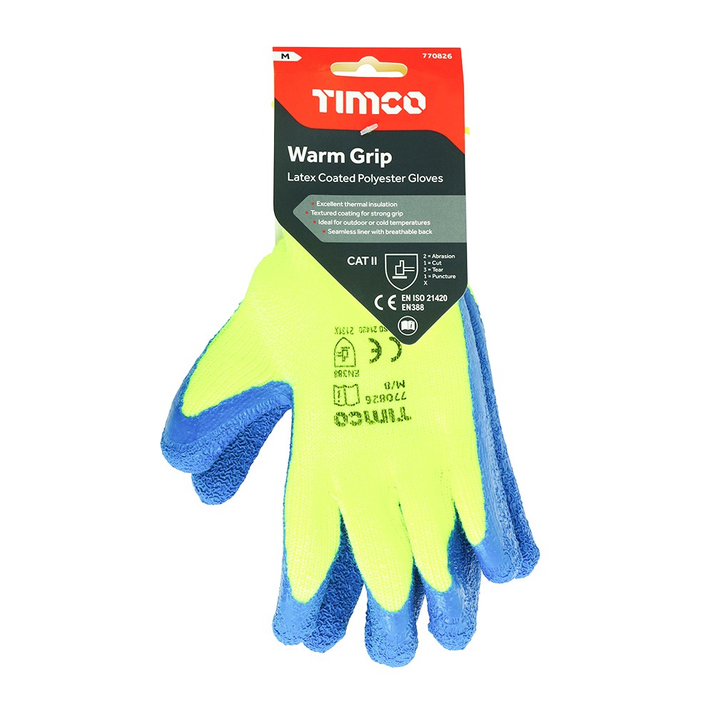 TIMCO Warm Grip Gloves - Crinkle Latex Coated Polyester Medium