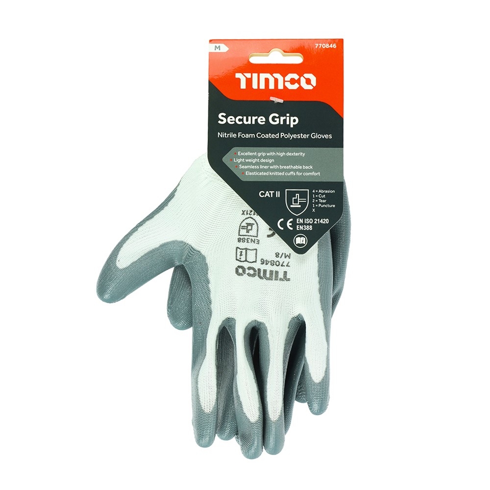 TIMCO Secure Grip Gloves - Smooth Nitrile Foam Coated Polyester Medium