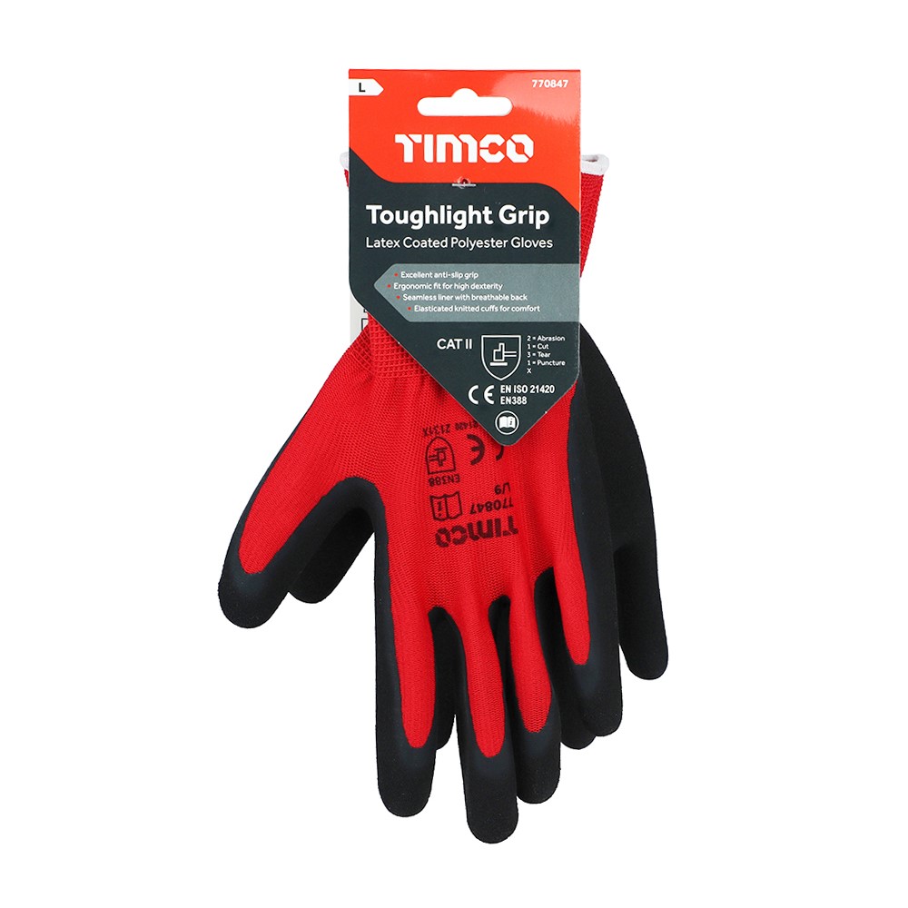 TIMCO Toughlight Grip Gloves - Sandy Latex Coated Polyester Large