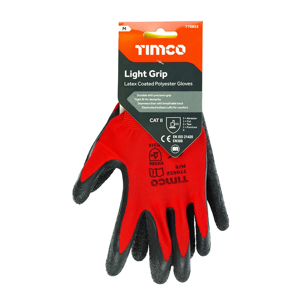 TIMCO Light Grip Gloves - Crinkle Latex Coated Polyester Medium