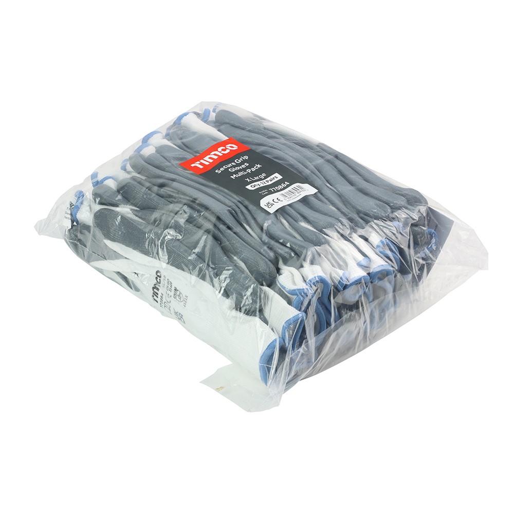TIMCO Secure Grip Gloves - Smooth Nitrile Foam Coated Polyester - Multi Pack X Large (12 Bag)
