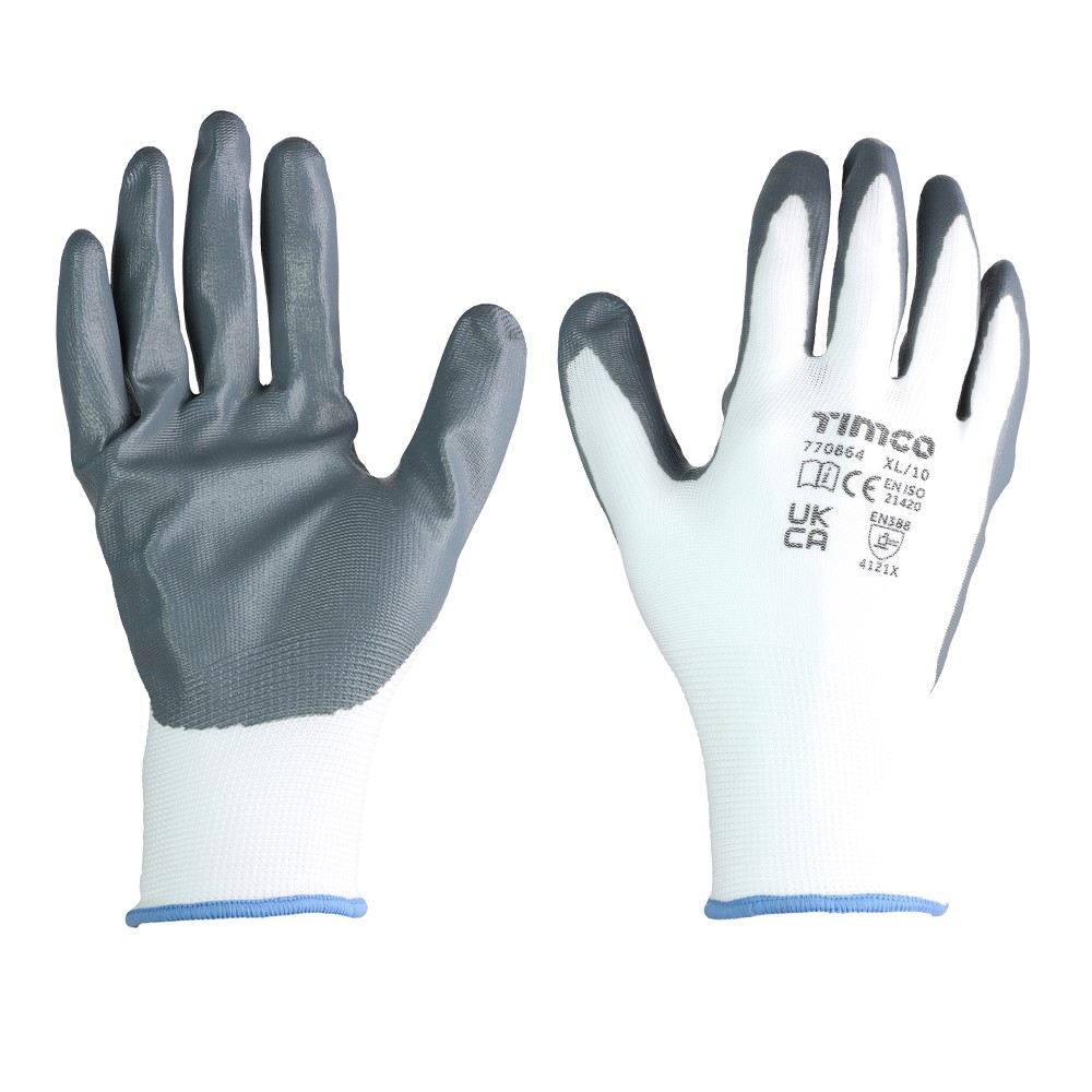 TIMCO Secure Grip Gloves - Smooth Nitrile Foam Coated Polyester - Multi Pack X Large (12 Bag)
