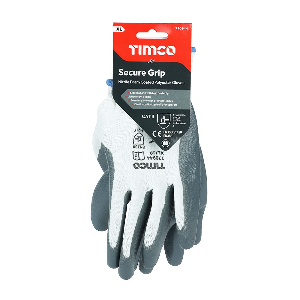 TIMCO Secure Grip Gloves - Smooth Nitrile Foam Coated Polyester X Large