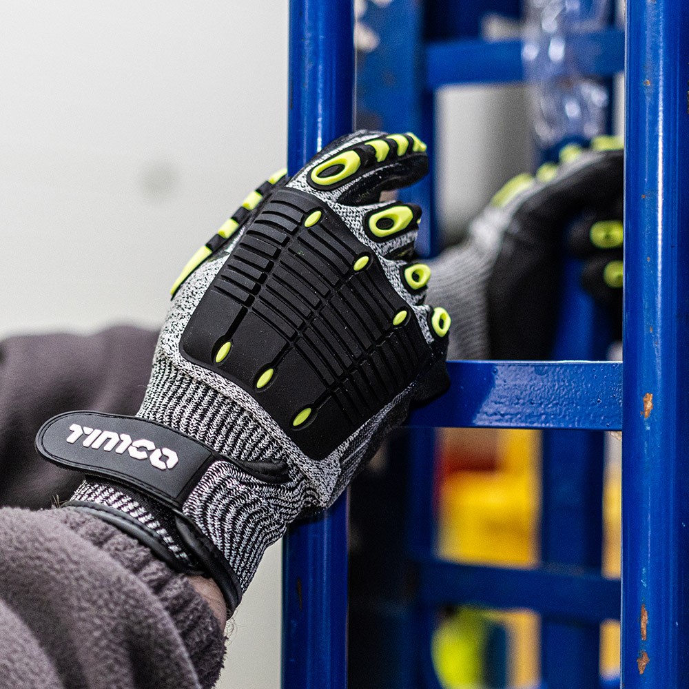 TIMCO Impact Cut Glove - Sandy Nitrile Coated HPPE Fibre and Glass Fibre Gloves with TPR Pads Medium