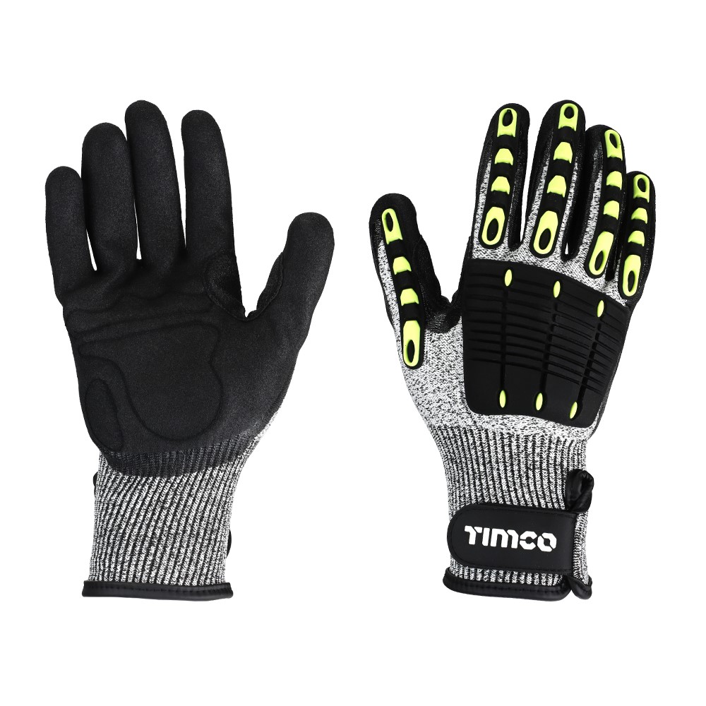 TIMCO Impact Cut Glove - Sandy Nitrile Coated HPPE Fibre and Glass Fibre Gloves with TPR Pads Medium