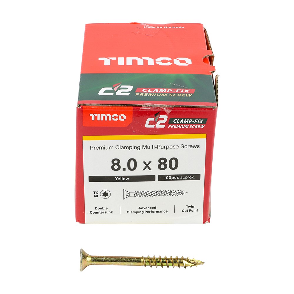 TIMCO C2 Clamp-Fix Multi-Purpose Premium Screws - TX - 8.0 x 80mm (100 Pack)