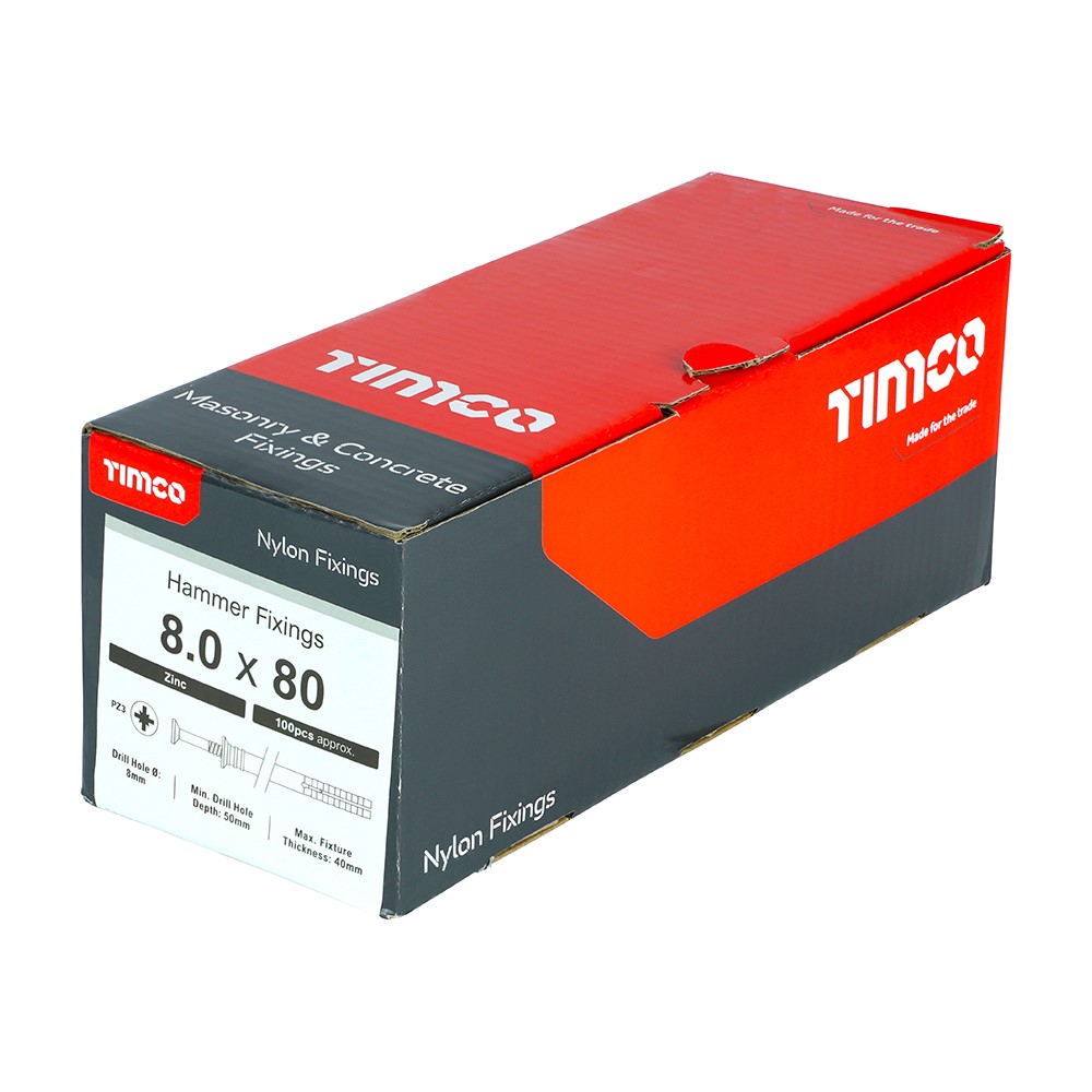 TIMCO Nylon Hammer Fixing - PZ - Zinc 8.0 x 80mm (100 Pack)