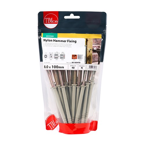 TIMCO Nylon Hammer Fixings - PZ - Zinc 8.0 x 100mm (40)