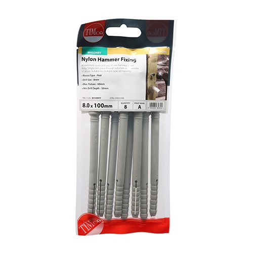 TIMCO Nylon Hammer Fixings - PZ - Zinc 8.0 x 100mm (8 Pack)