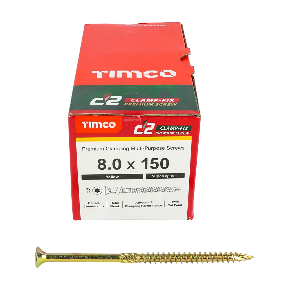 TIMCO C2 Clamp-Fix Multi-Purpose Premium Screws - TX - 8.0 x 150mm (50 Pack)