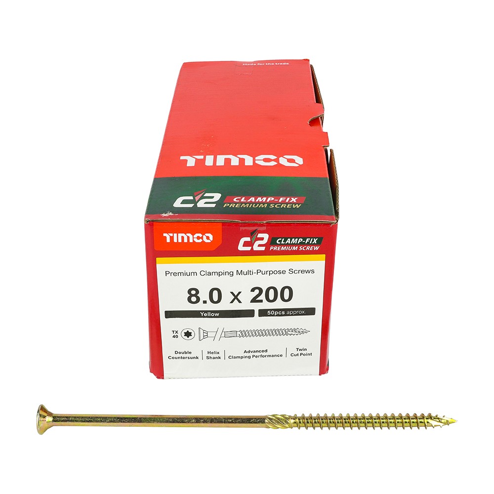 TIMCO C2 Clamp-Fix Multi-Purpose Premium Screws - TX - 8.0 x 200mm (50 Pack)