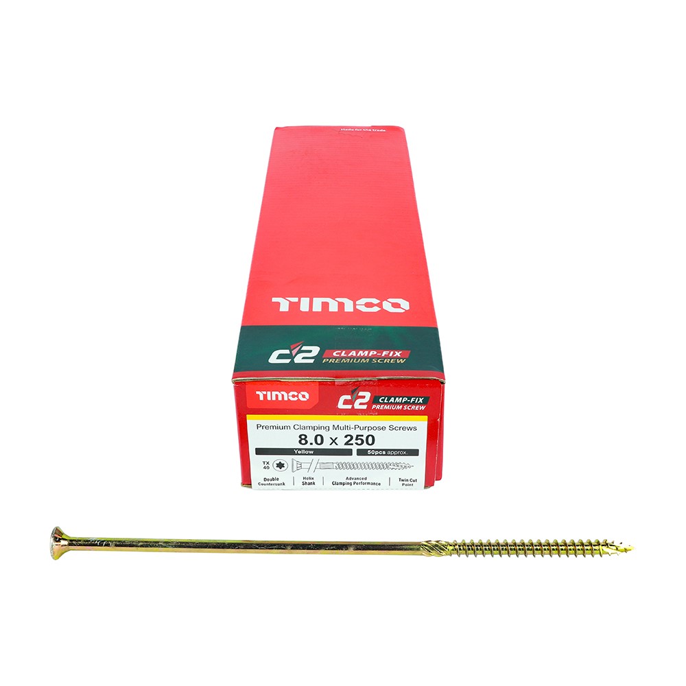 TIMCO C2 Clamp-Fix Multi-Purpose Premium Screws - TX - 8.0 x 250mm (50 Pack)