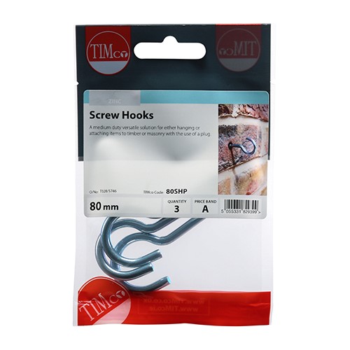 TIMCO Screw Hooks - Zinc 80mm (3)