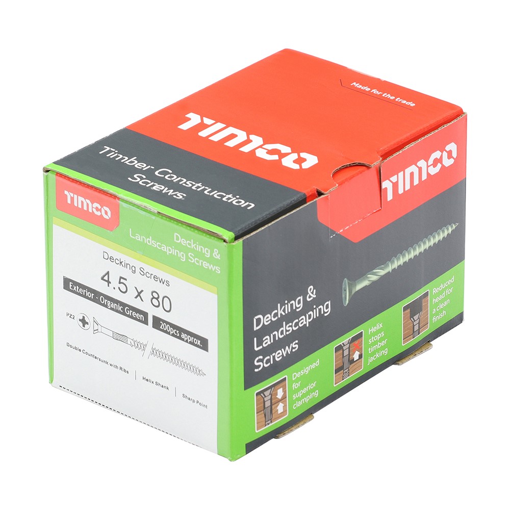 TIMCO Decking Screws - PZ -Exterior - Green 4.5 x 80 mm (200 Pack)