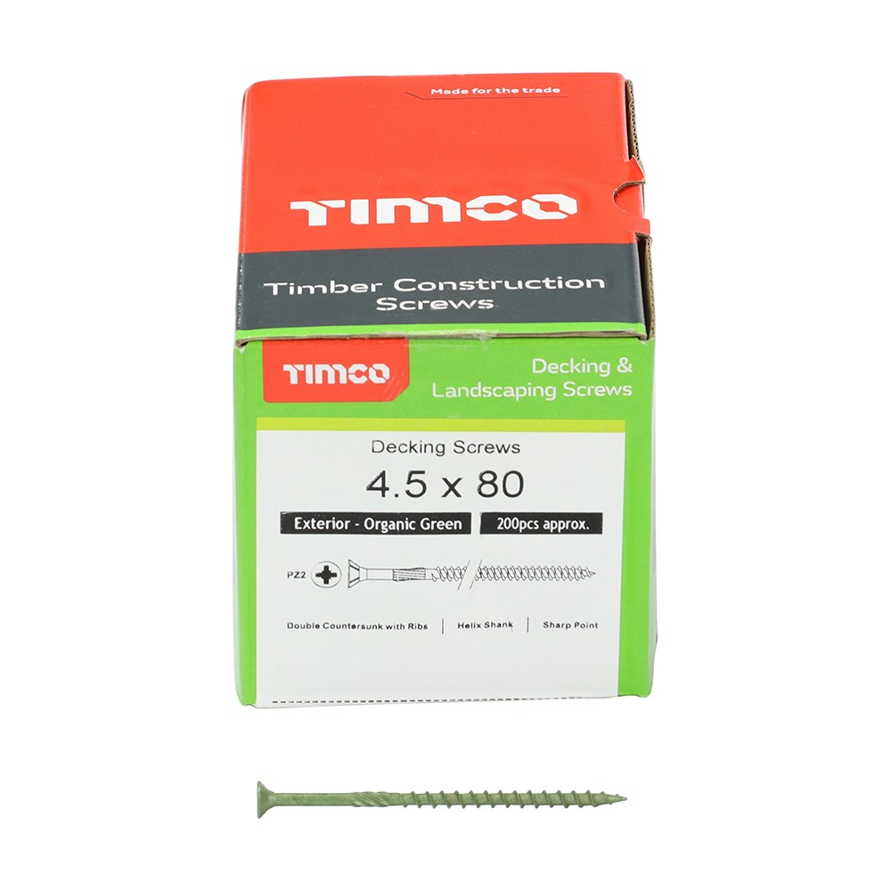 TIMCO Decking Screws - PZ -Exterior - Green 4.5 x 80 mm (200 Pack)