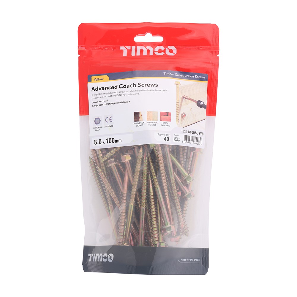 TIMCO Advanced Coach Screws - Hex Flange 8.0 x 100mm (40)