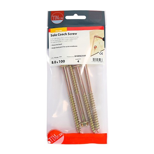 TIMCO Solo Coach Screws - Hex Flange 8.0 x 100mm (4 Pack)