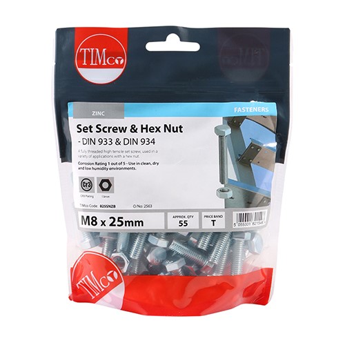 TIMCO Set Screws & Hex Nuts - Grade 8.8 - Zinc M8 x 25mm (55)