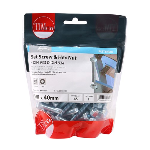 TIMCO Set Screws & Hex Nuts - Grade 8.8 - Zinc M8 x 40mm (45)