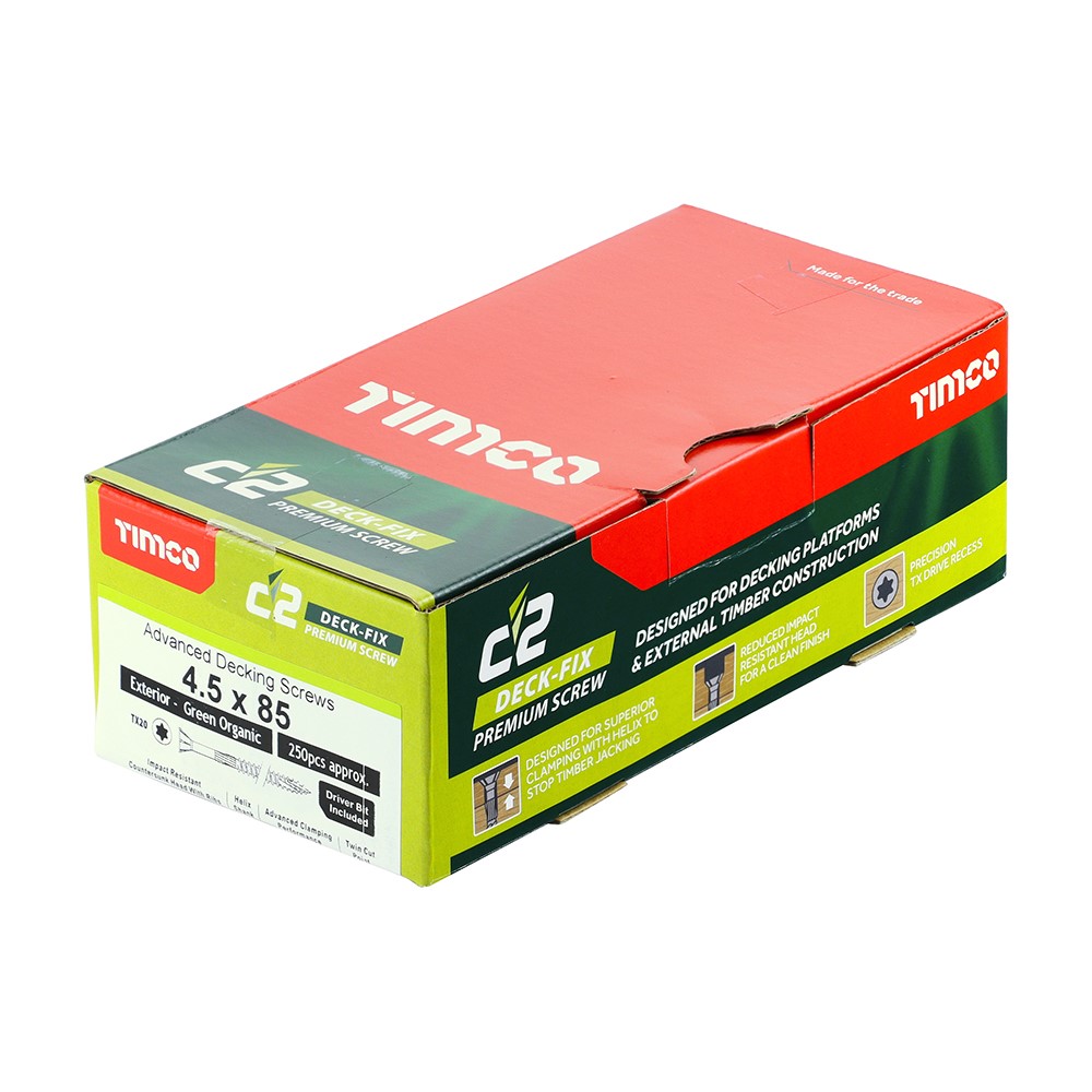 TIMCO C2 Deck-Fix Premium Decking Screws - TX - Countersunk - Exterior - Green 4.5 x 85 mm (250 Pack)