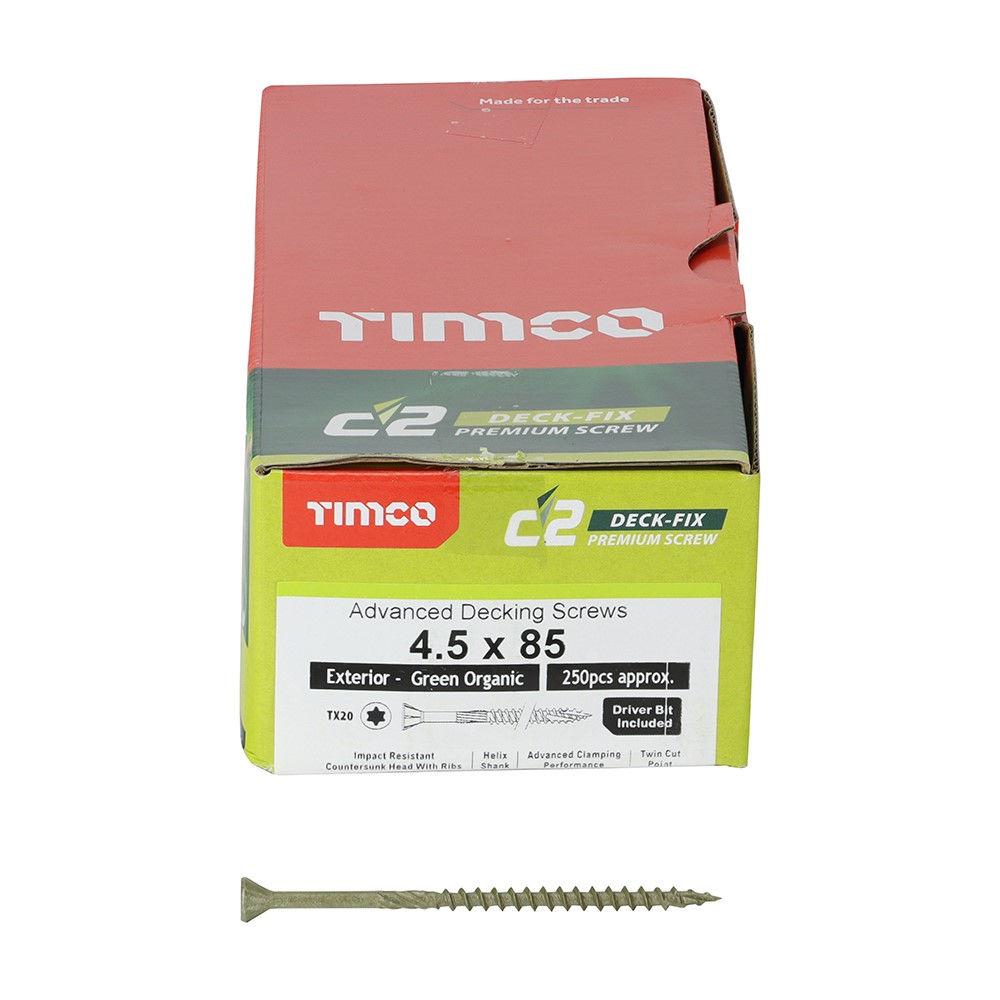 TIMCO C2 Deck-Fix Premium Decking Screws - TX - Countersunk - Exterior - Green 4.5 x 85 mm (250 Pack)