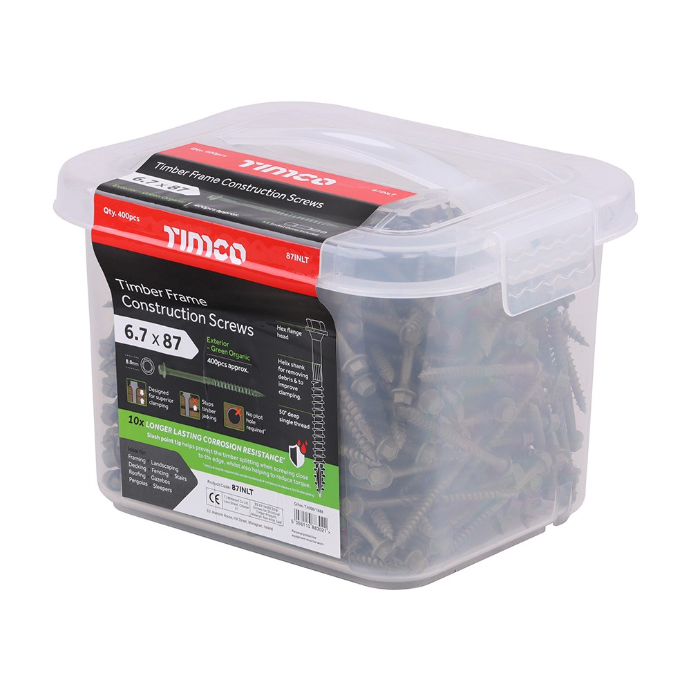 TIMCO Timber Frame Construction & Landscaping Screws - Hex - Exterior - Green Organic 6.7 x 87mm (400 Tub)