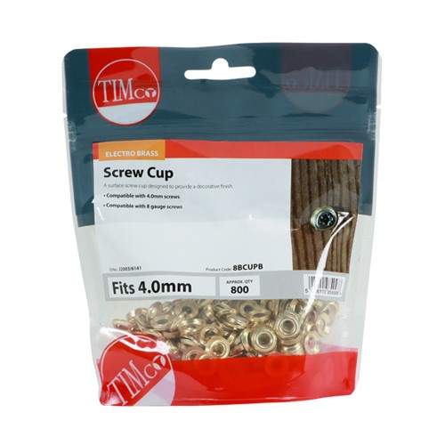 TIMCO Screw Cups - Electro Brass to Fit 8 Gauge Screws (800)