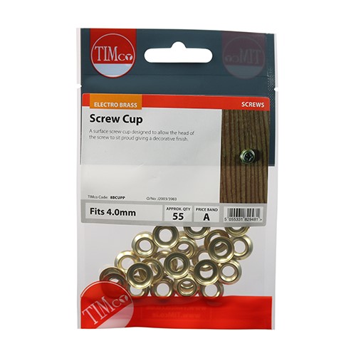 TIMCO Screw Cups - Electro Brass to Fit 8 Gauge Screws (55 Pack)