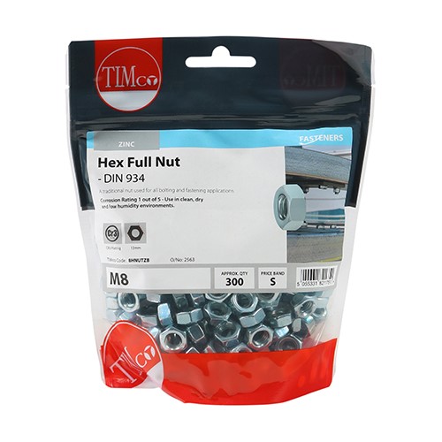 TIMCO Hex Full Nuts - Zinc M8 (300)