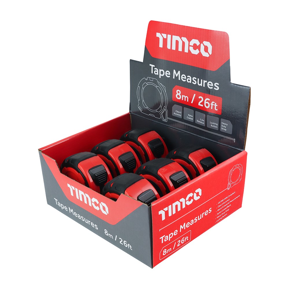 TIMCO Tape Measure 8m/26ft x 25mm (Pack of 6)