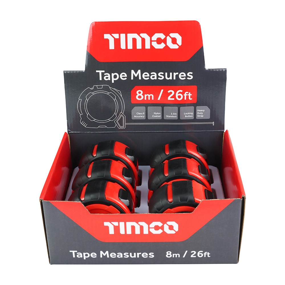 TIMCO Tape Measure 8m/26ft x 25mm (Pack of 6)