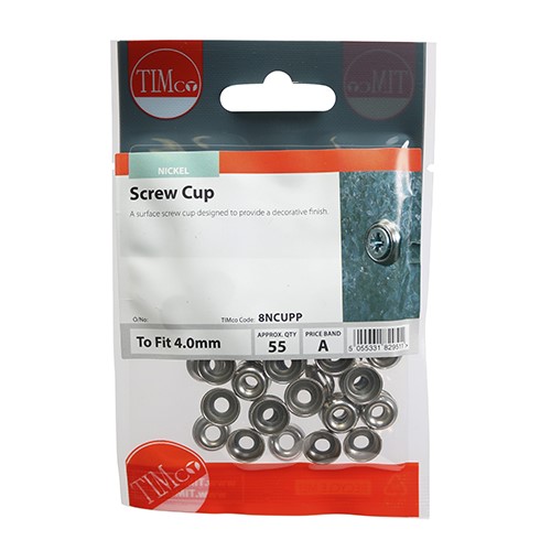 TIMCO Screw Cups - Nickel to Fit 8 Gauge Screws (55 Pack)