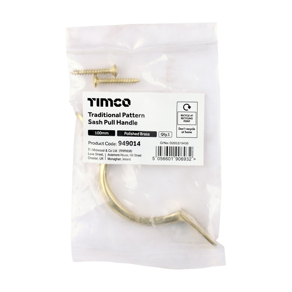 TIMCO Sash Pull Handle Polished Brass 100mm (1)