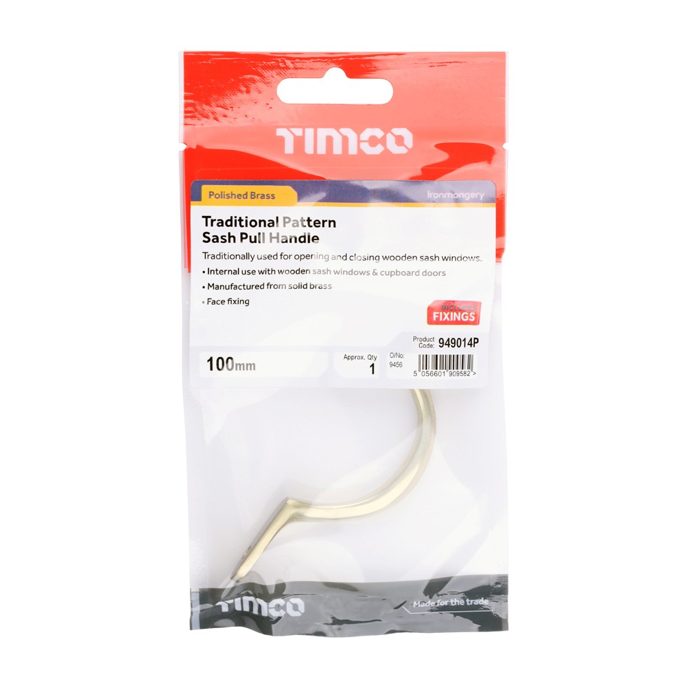 TIMCO Sash Pull Handle Polished Brass 100mm (1)