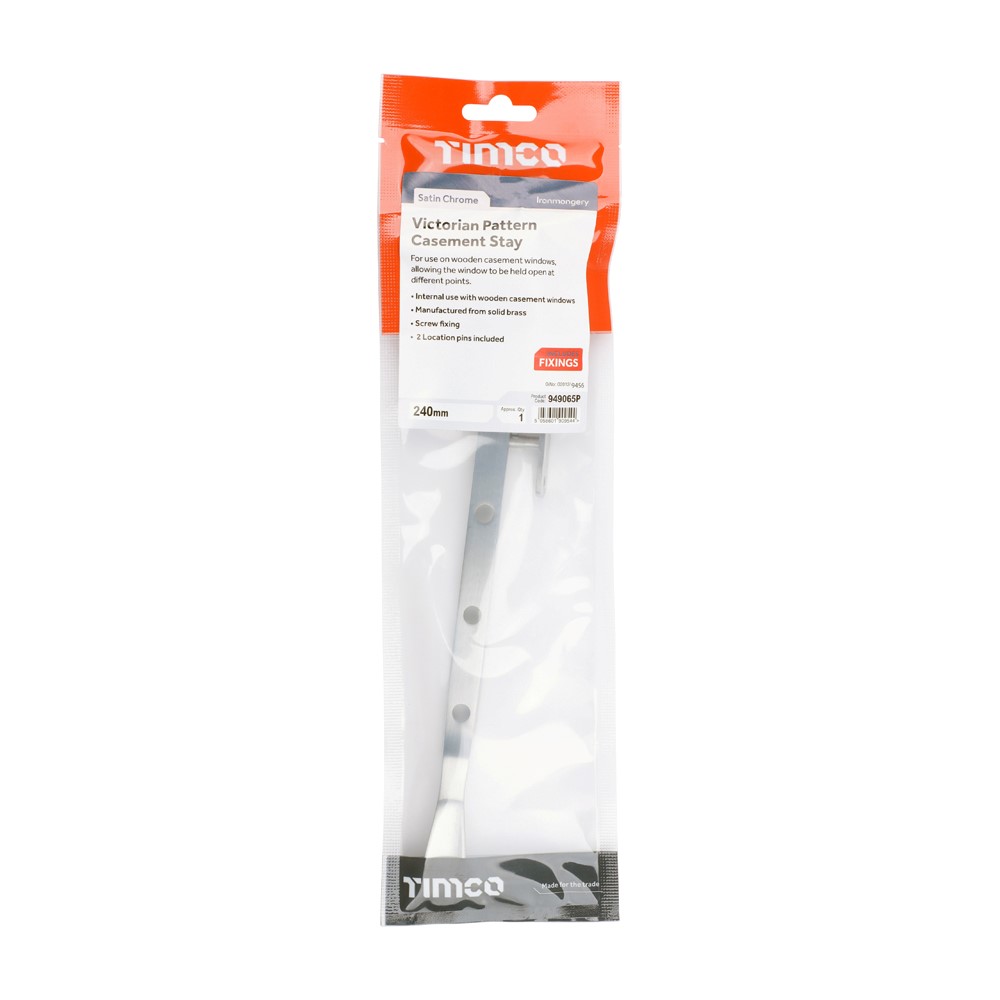 TIMCO Victorian Casement Stay Satin Chrome 240mm (1)