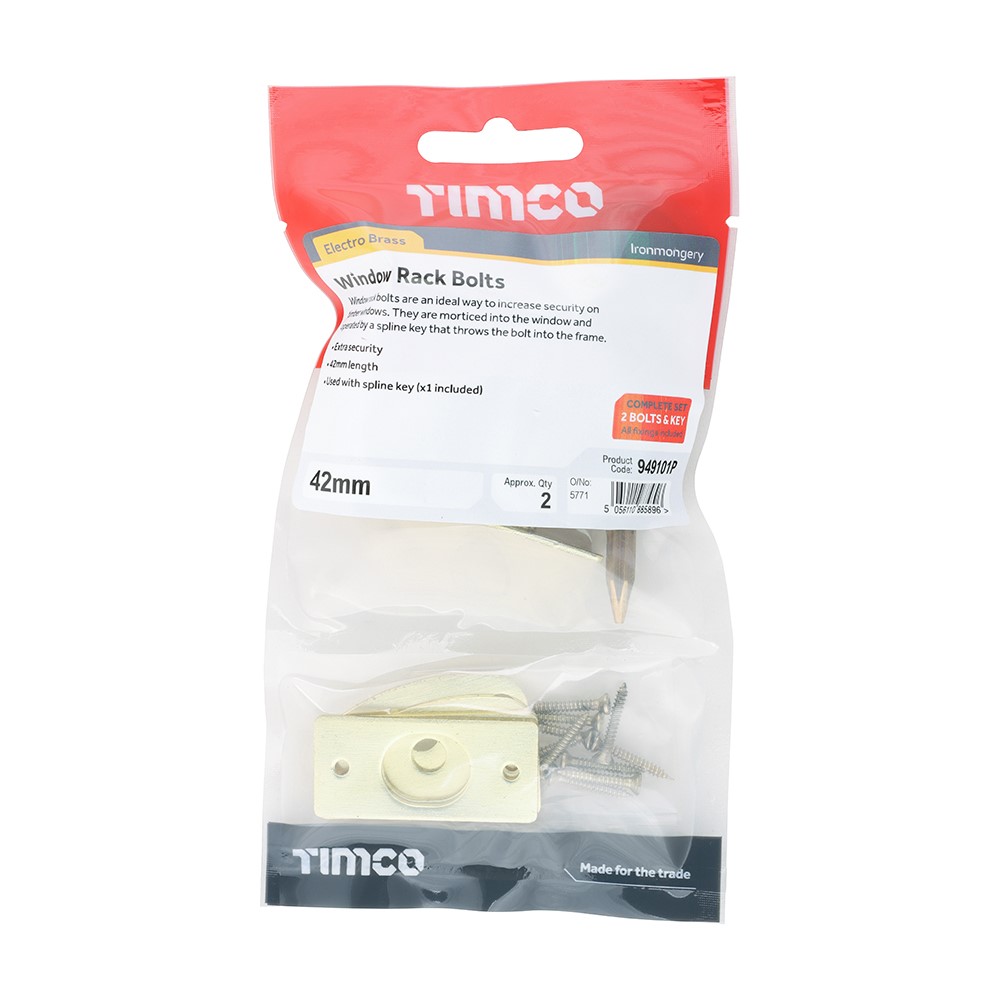 TIMCO Window Rack Bolts - Electro Brass 42mm (2)