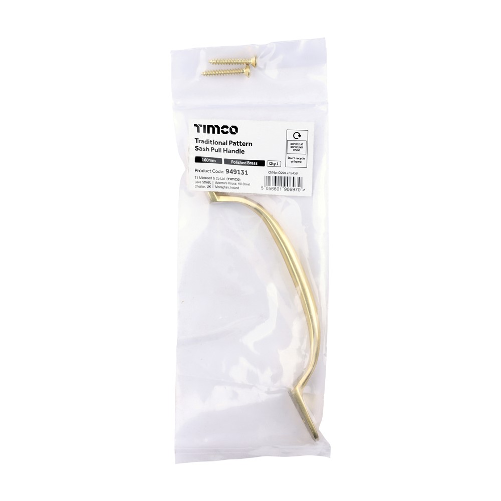 TIMCO Sash Pull Handle Polished Brass 160mm (1)