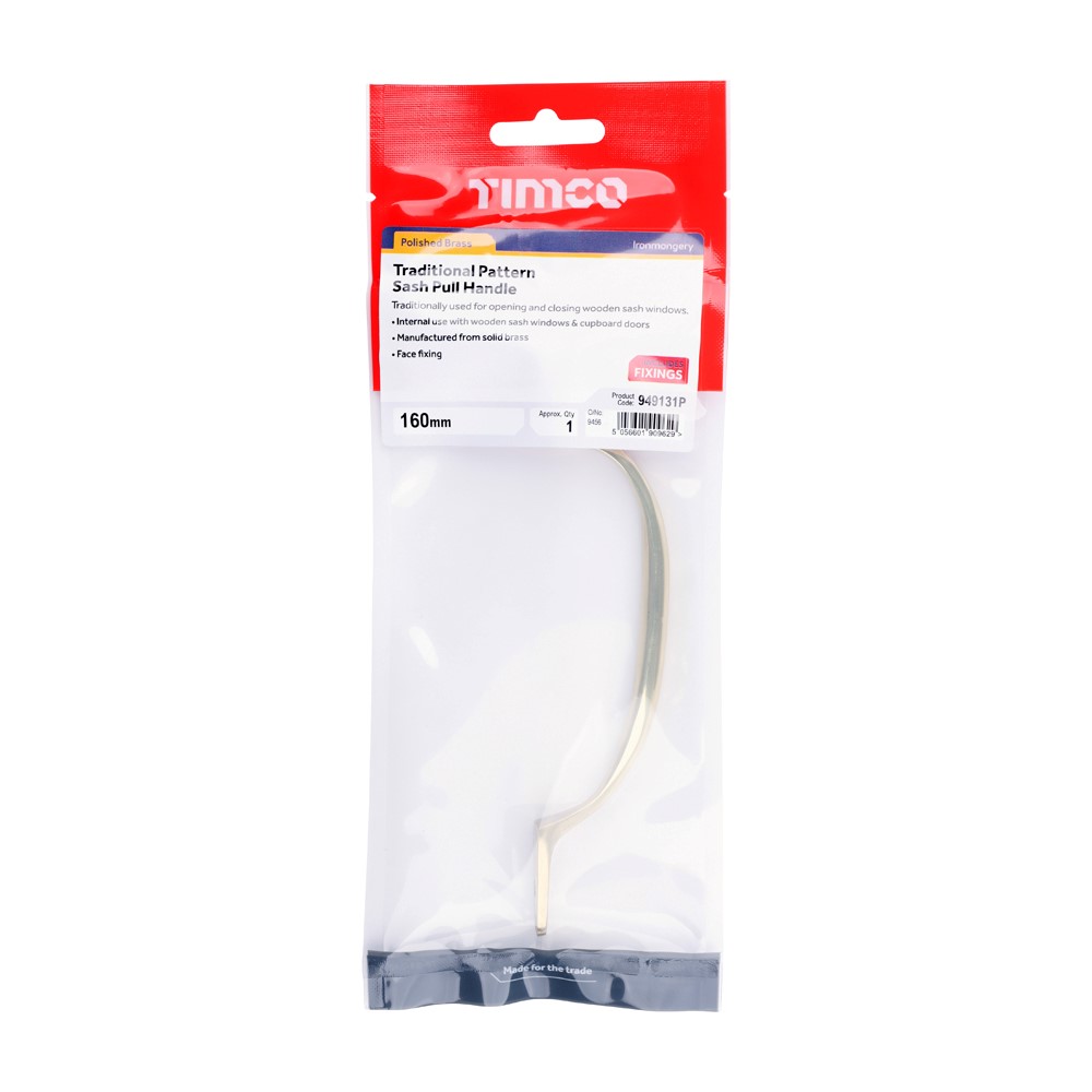 TIMCO Sash Pull Handle Polished Brass 160mm (1)