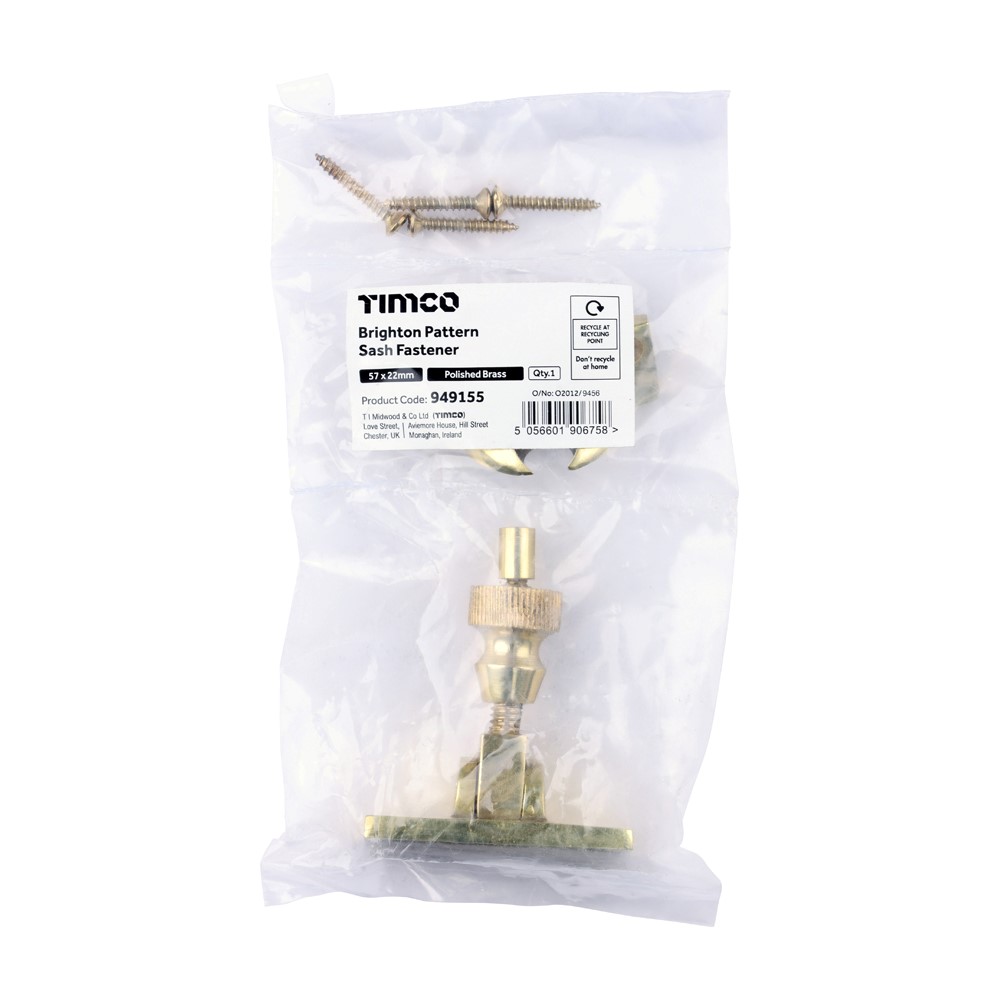 TIMCO Brighton Sash Fastener Polished Brass 57 x 22mm (1)