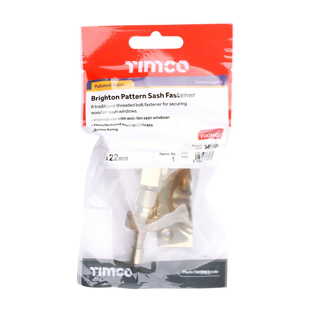 TIMCO Brighton Sash Fastener Polished Brass 57 x 22mm (1)