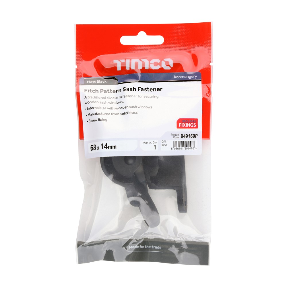 TIMCO Fitch Sash Fastener Matt Black 68 x 14mm (1)