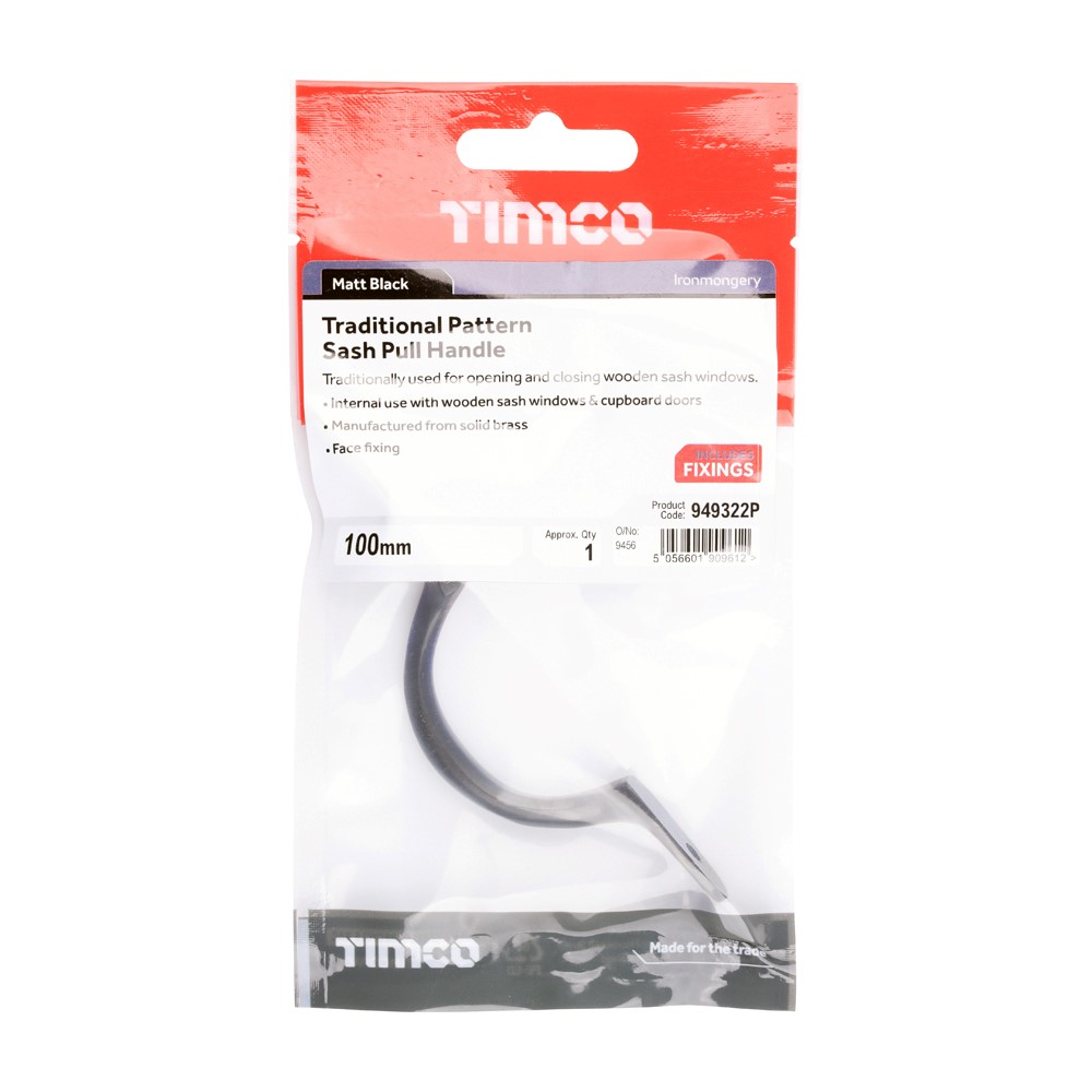 TIMCO Sash Pull Handle Matt Black 100mm (1)
