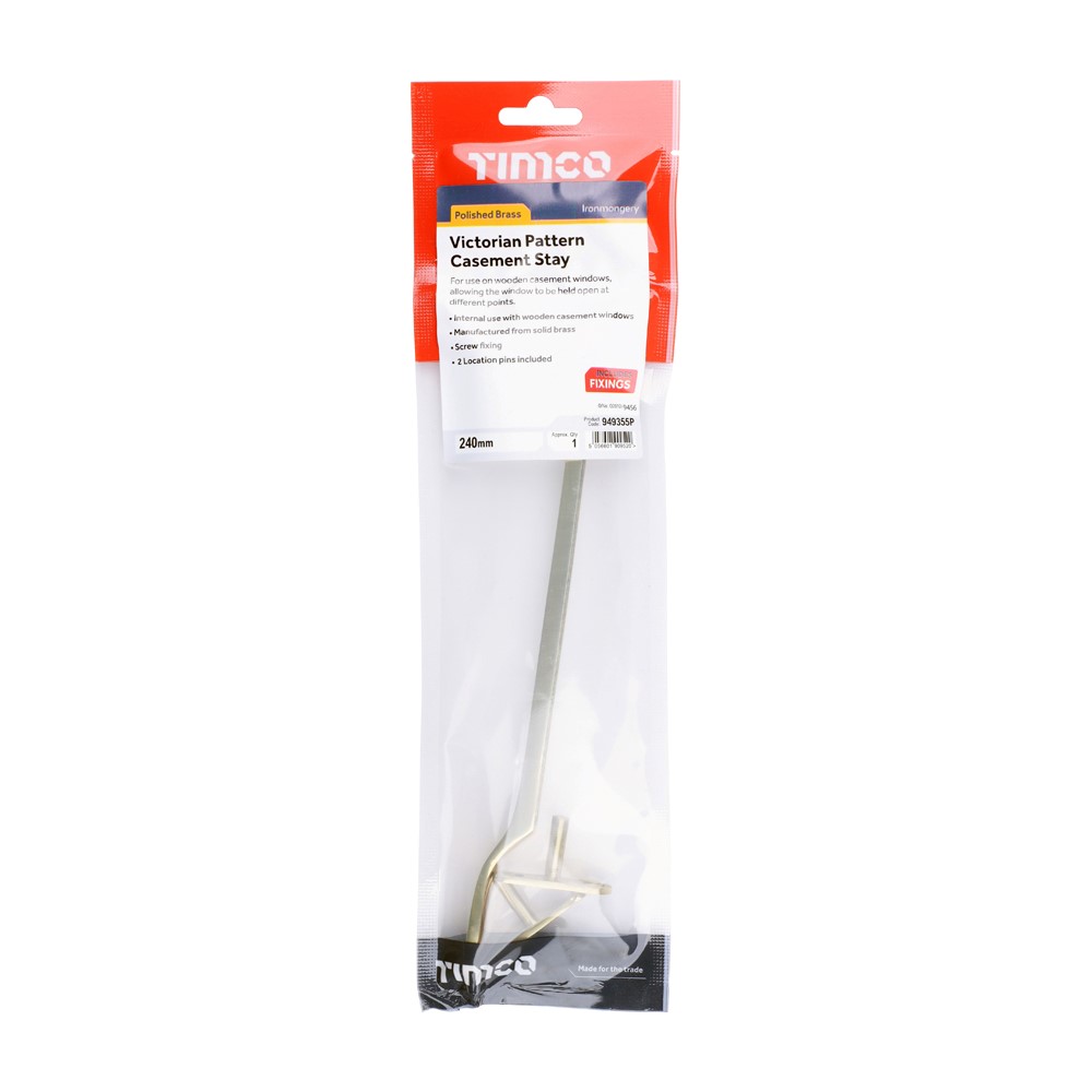 TIMCO Victorian Casement Stay Polished Brass 240mm (1)