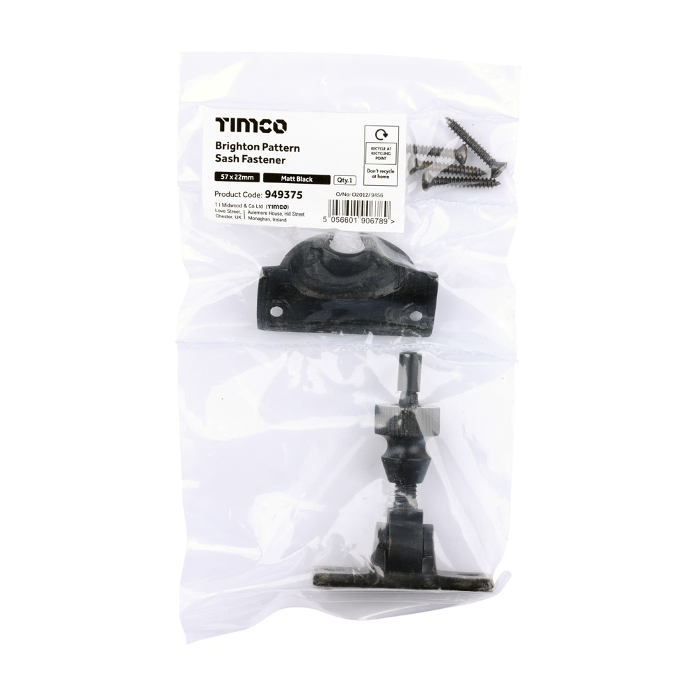 TIMCO Brighton Sash Fastener Matt Black 57 x 22mm (1)